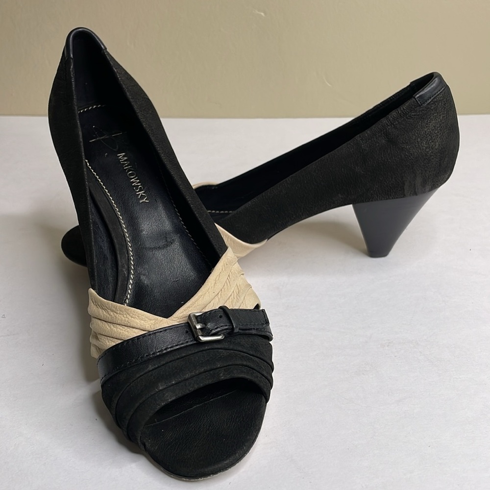 B MAKOWSKY Pump Heels Matte Black & Cream Leather Corporate Wear 8M